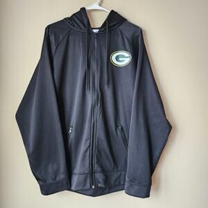 NFL Apparel Green Bay Packers Full Zip Hoodie Mens Size Large Black Sweatshirt